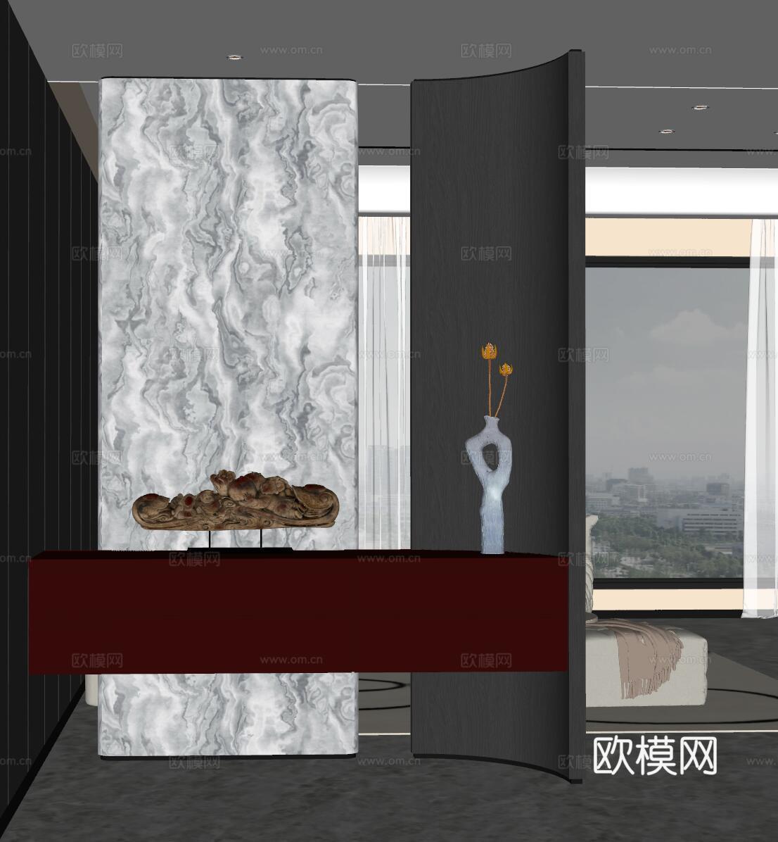 现代入户玄关 装饰玄关 玄关背景 玄关隔断 玄关装饰柜su模型