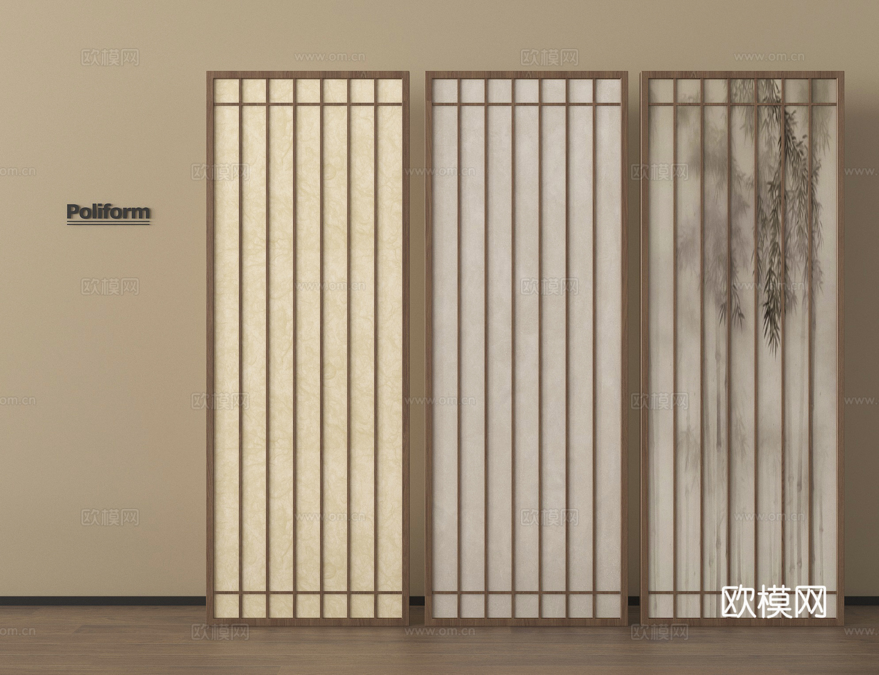 新中式屏风隔断 木屏风 格栅屏风 宣纸屏风3d模型下载