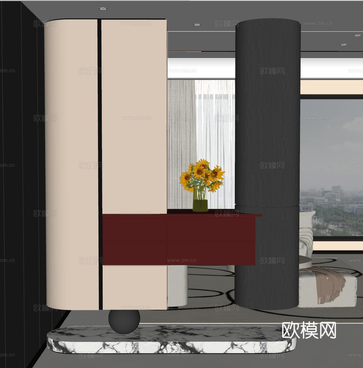 现代入户玄关 装饰玄关 玄关背景 玄关隔断 玄关装饰柜su模型