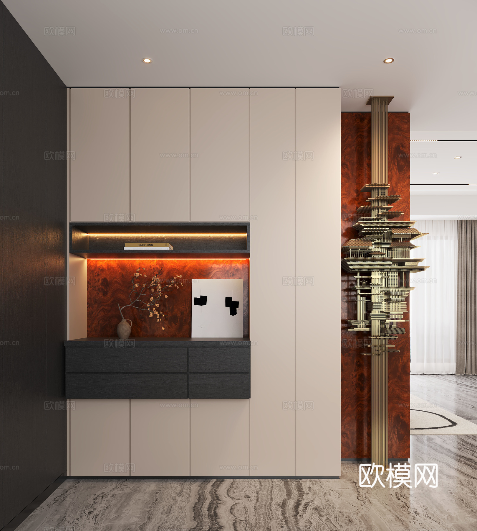 现代入户玄关 装饰玄关 玄关背景 玄关隔断 玄关装饰柜su模型
