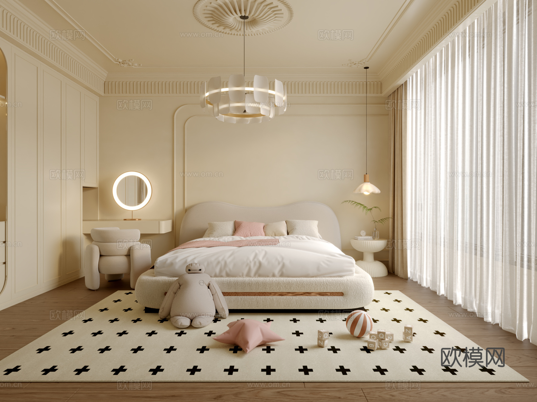 法式女孩房3d模型下载（渲染图1）