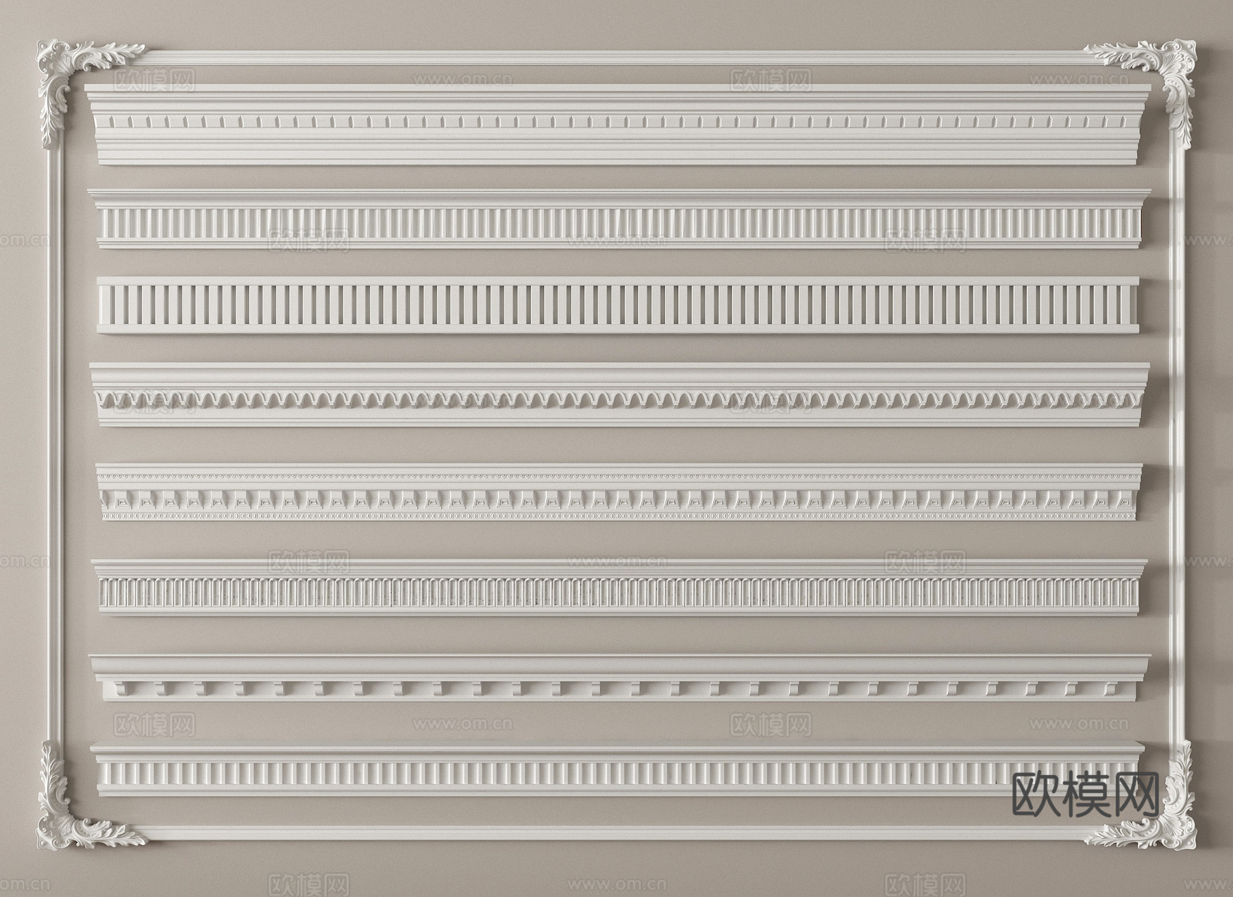 法式石膏线 石膏线条 雕花3d模型下载