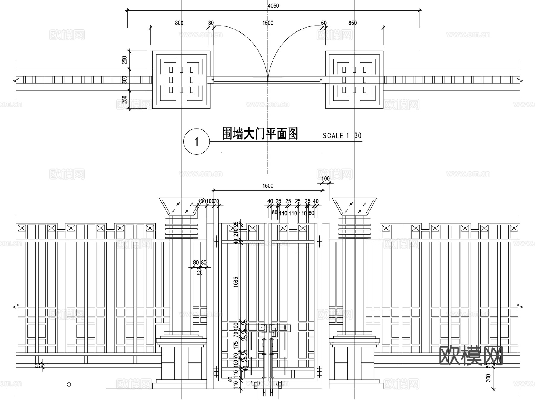 入口铁艺大门大样详图景观CAD施工图集 15套cad施工图