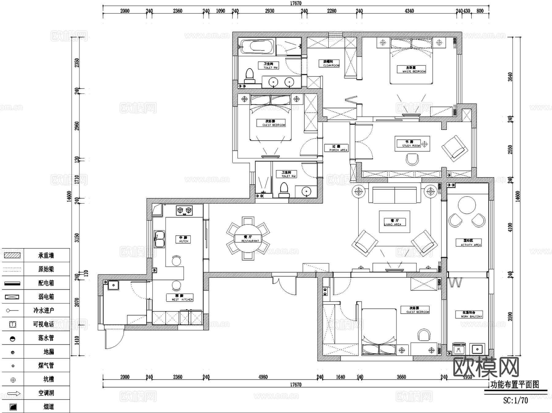 龙湖香醍漫步室内家装CAD施工图全套cad施工图