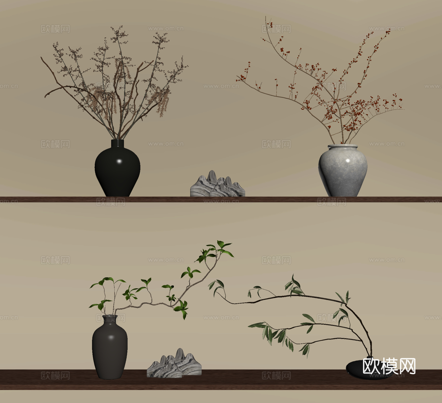 侘寂花艺 花瓶 花艺su模型