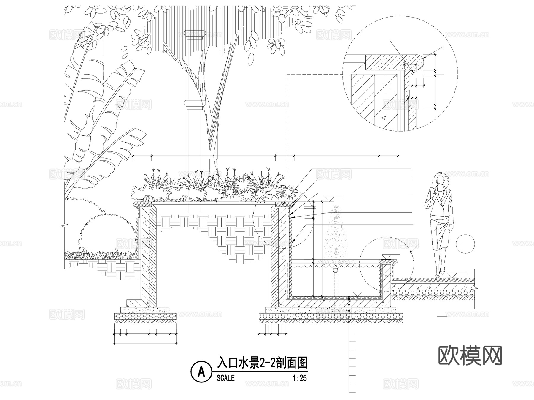 欧式叠水景墙水景景观CAD施工图详图集cad施工图