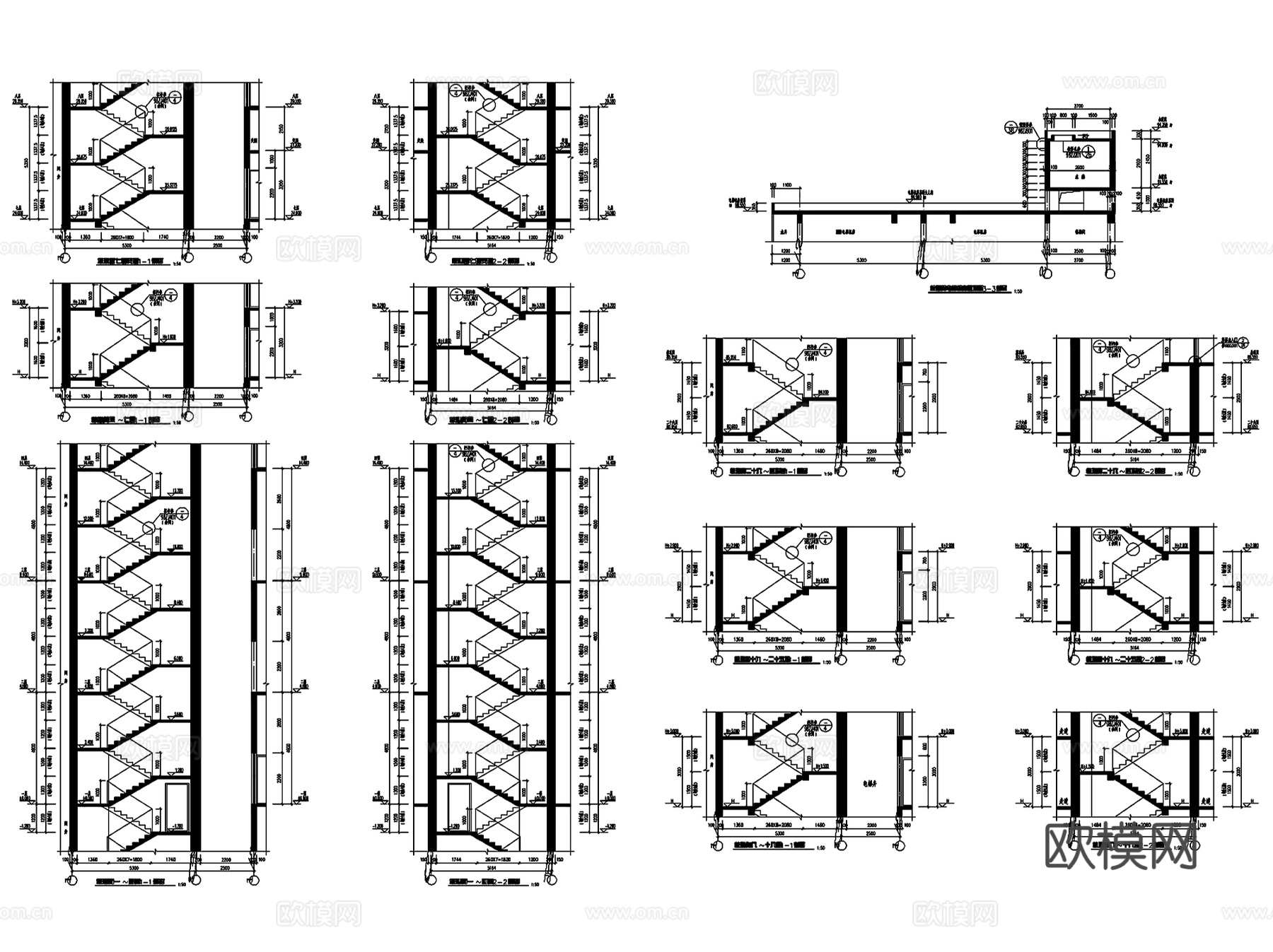 楼梯电梯井核心筒建筑CAD施工详图集 95套cad施工图