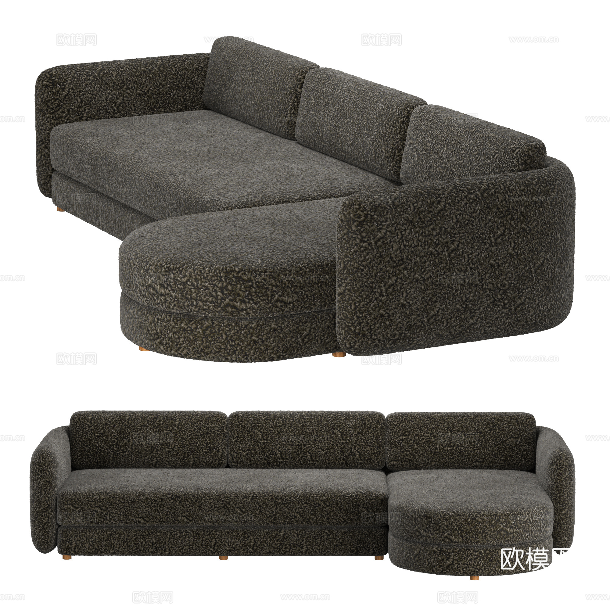 现代意式布艺组合转角沙发3d模型下载（渲染图1）
