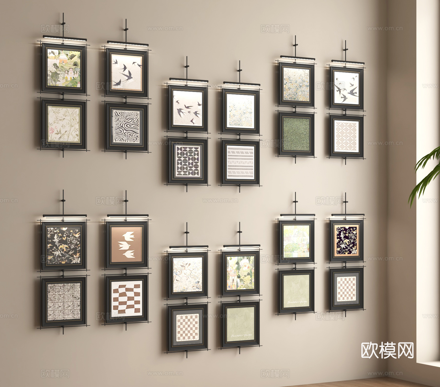 法式挂画 装饰挂画组合su模型