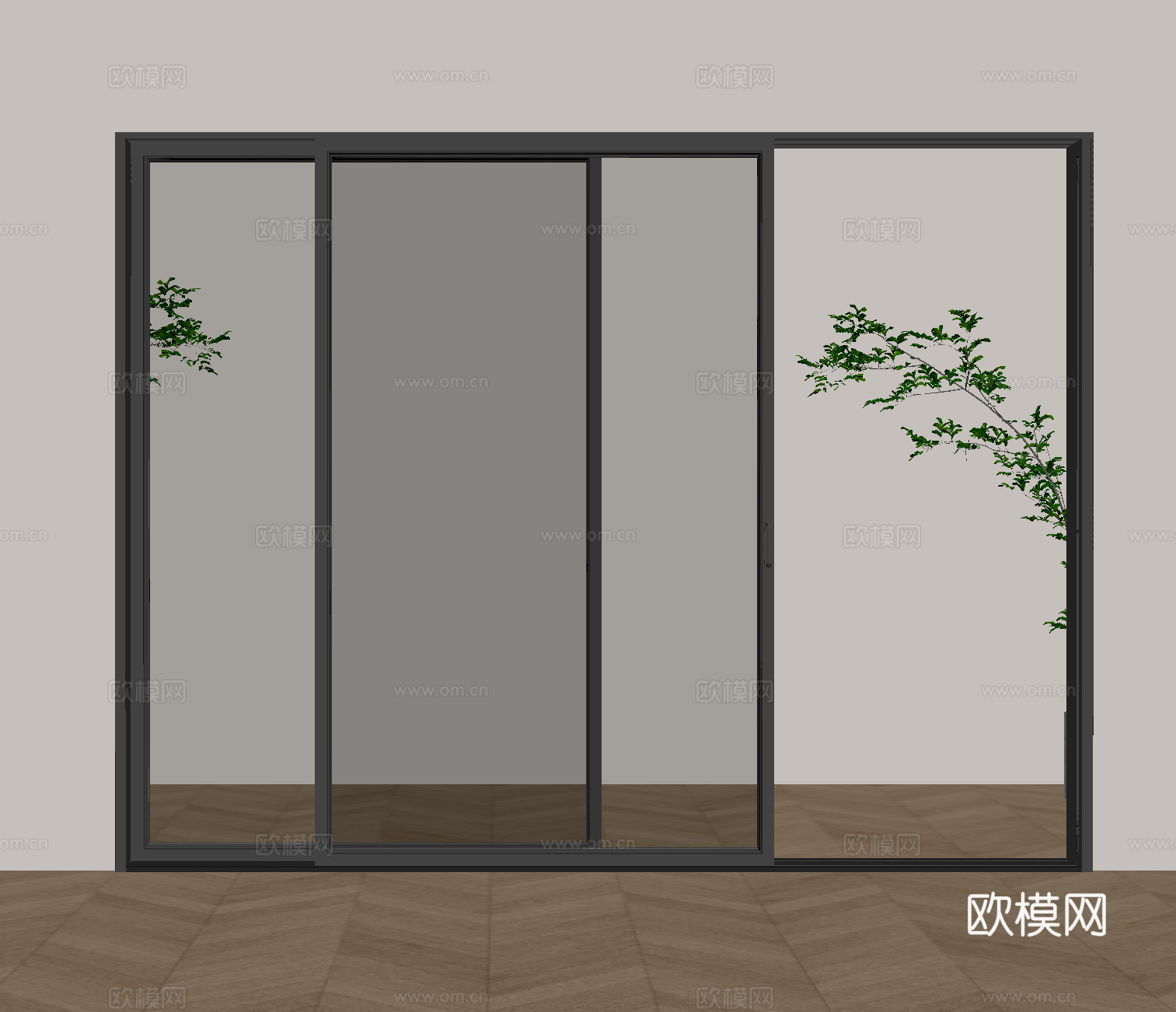 现代电动推拉门 办公室推拉门 办公室电动推拉门su模型