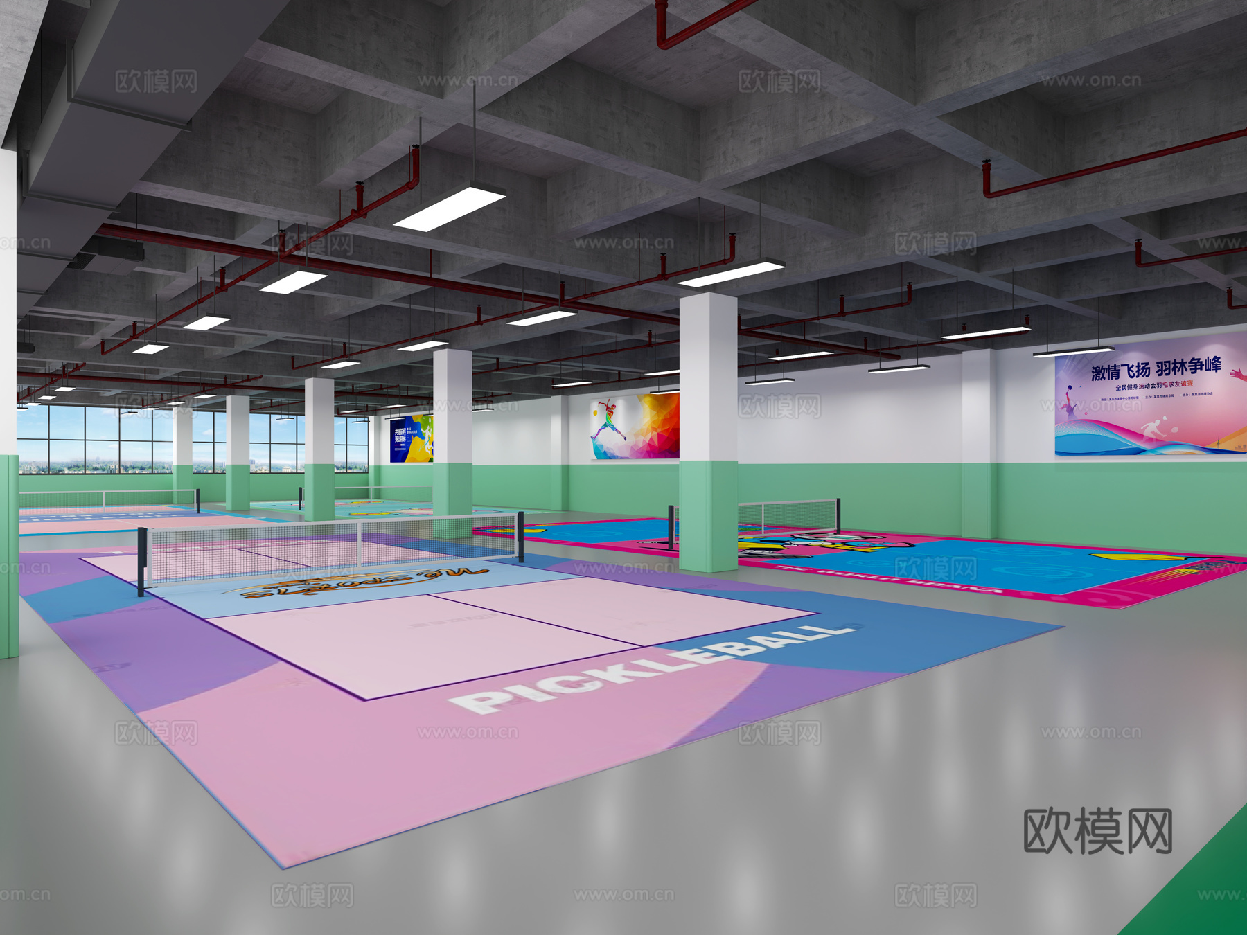羽毛球场 匹克球场 羽毛球馆 匹克球馆 室内羽毛球馆3d模型下载（渲染图3）
