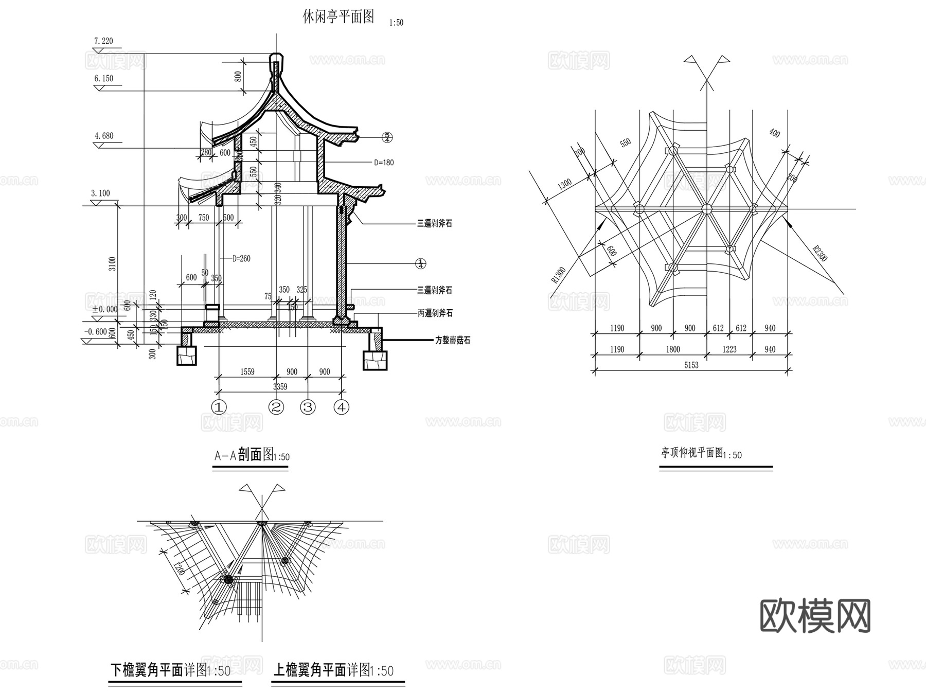 楼亭休闲景观亭CAD施工图详图集 3套cad施工图