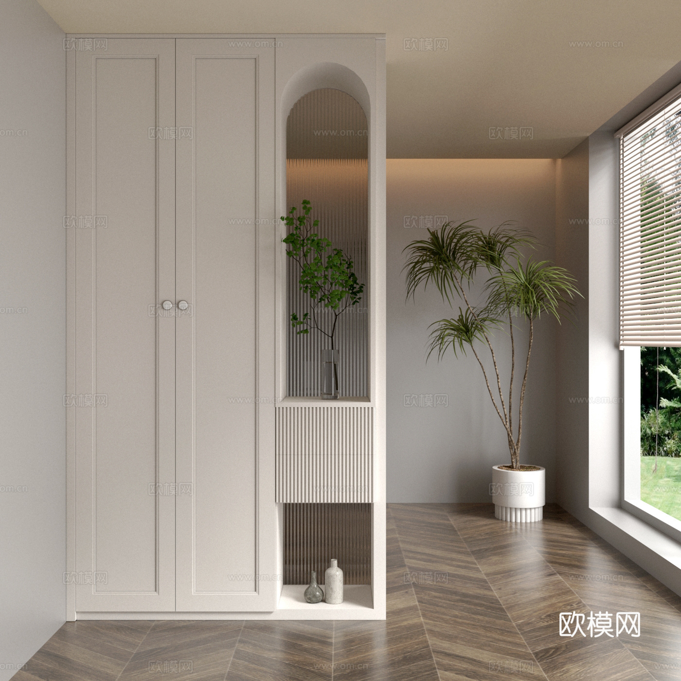 法式美式玻璃隔断玄关柜3d模型下载