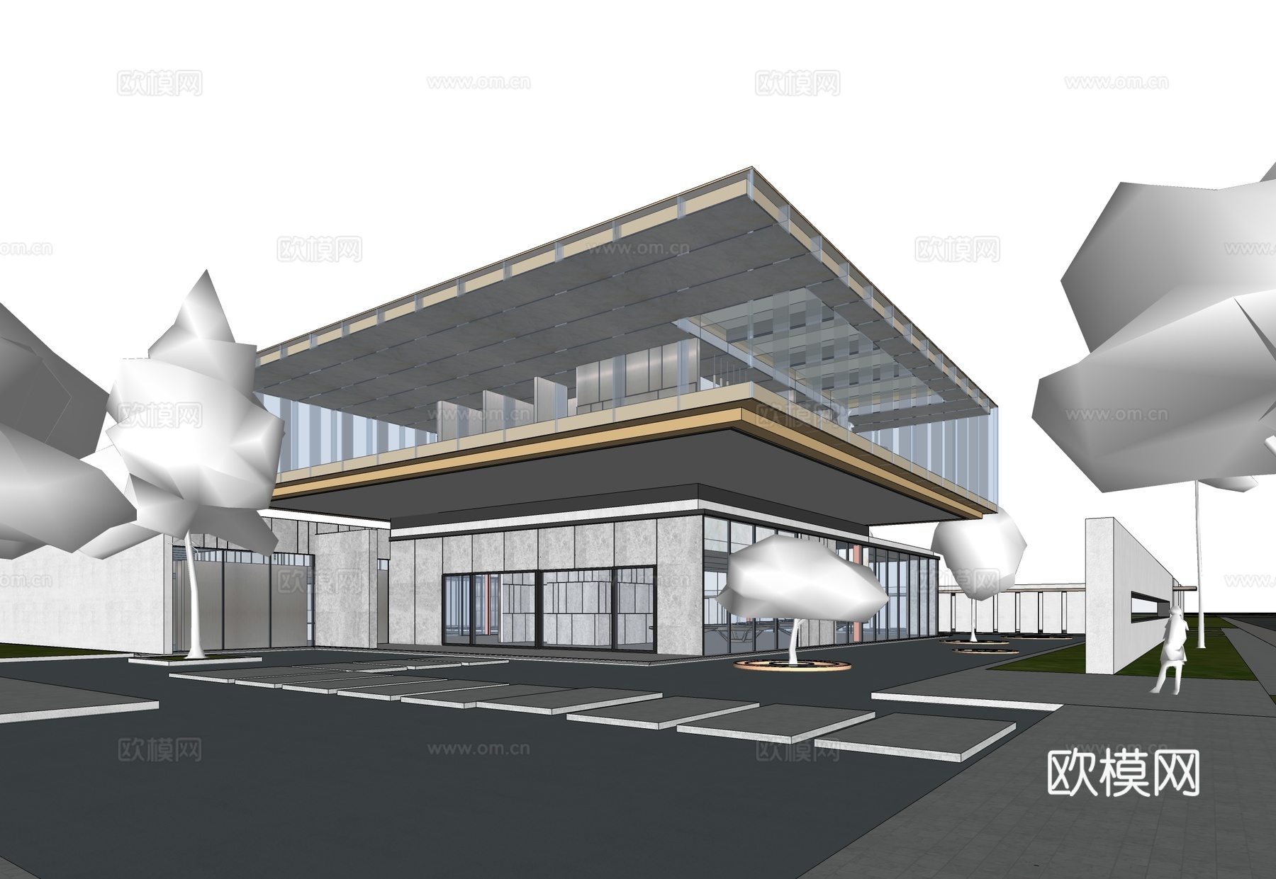 现代社区活动中心建筑 社区服务中心 办公建筑su模型