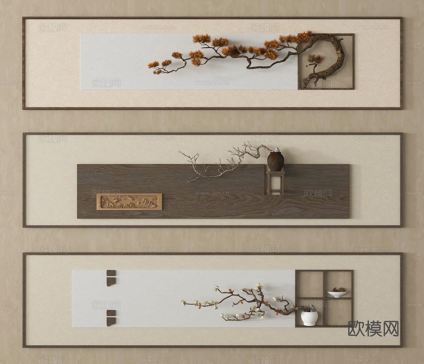 侘寂新中式挂件 墙饰 立体挂件su模型