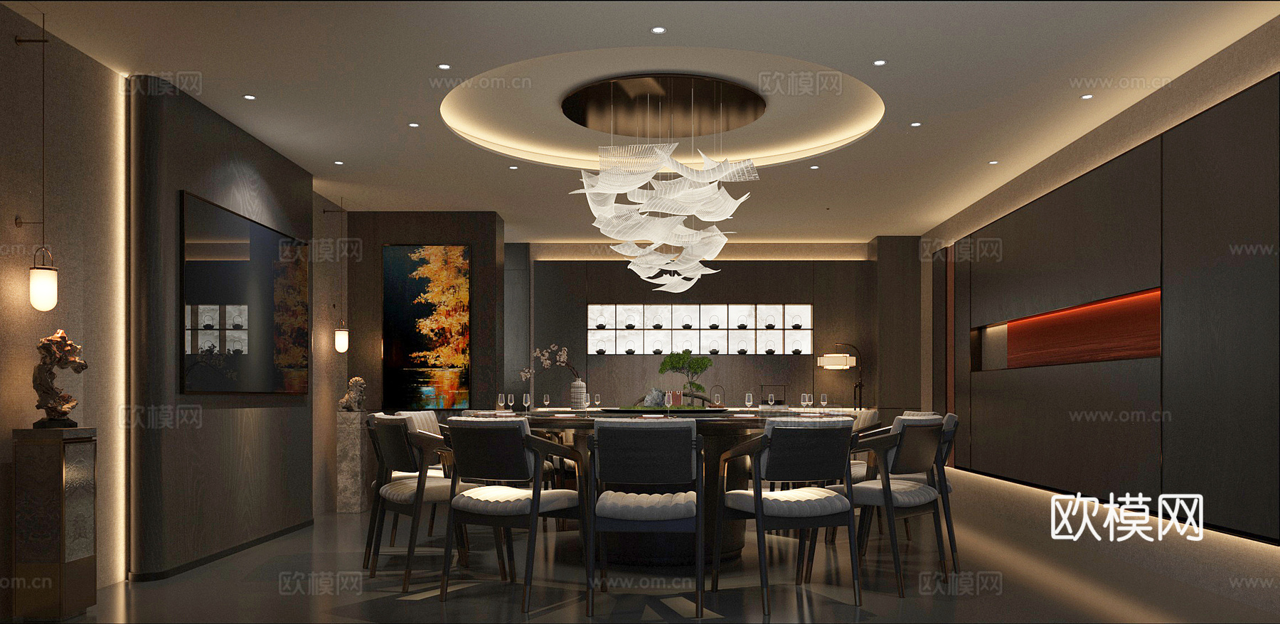 新中式包间3d模型下载（渲染图2）