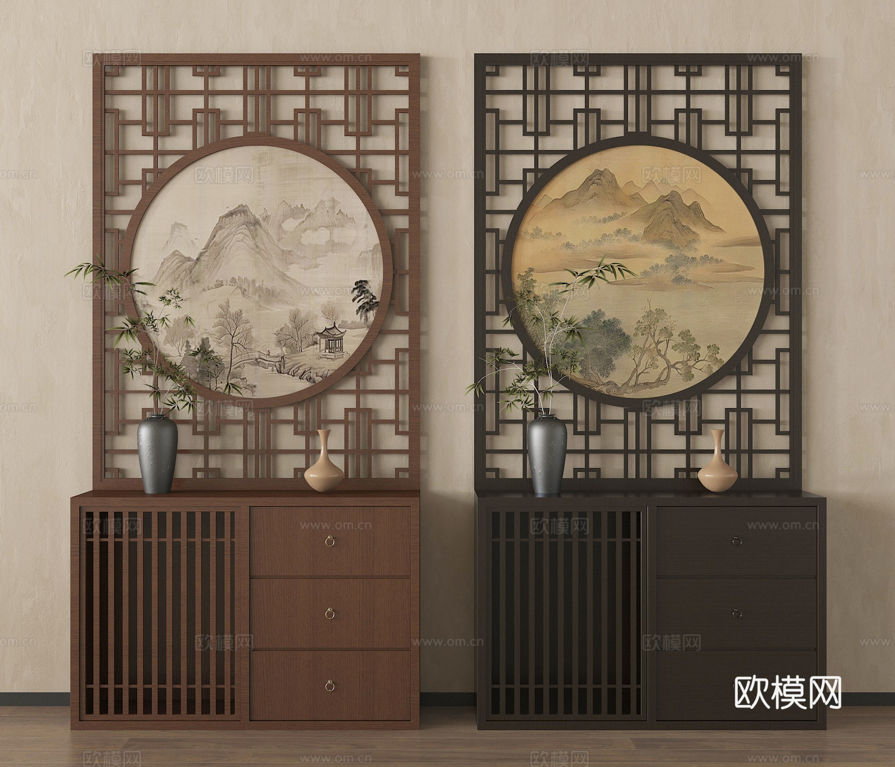 新中式禅意隔断 玄关隔断屏风su模型