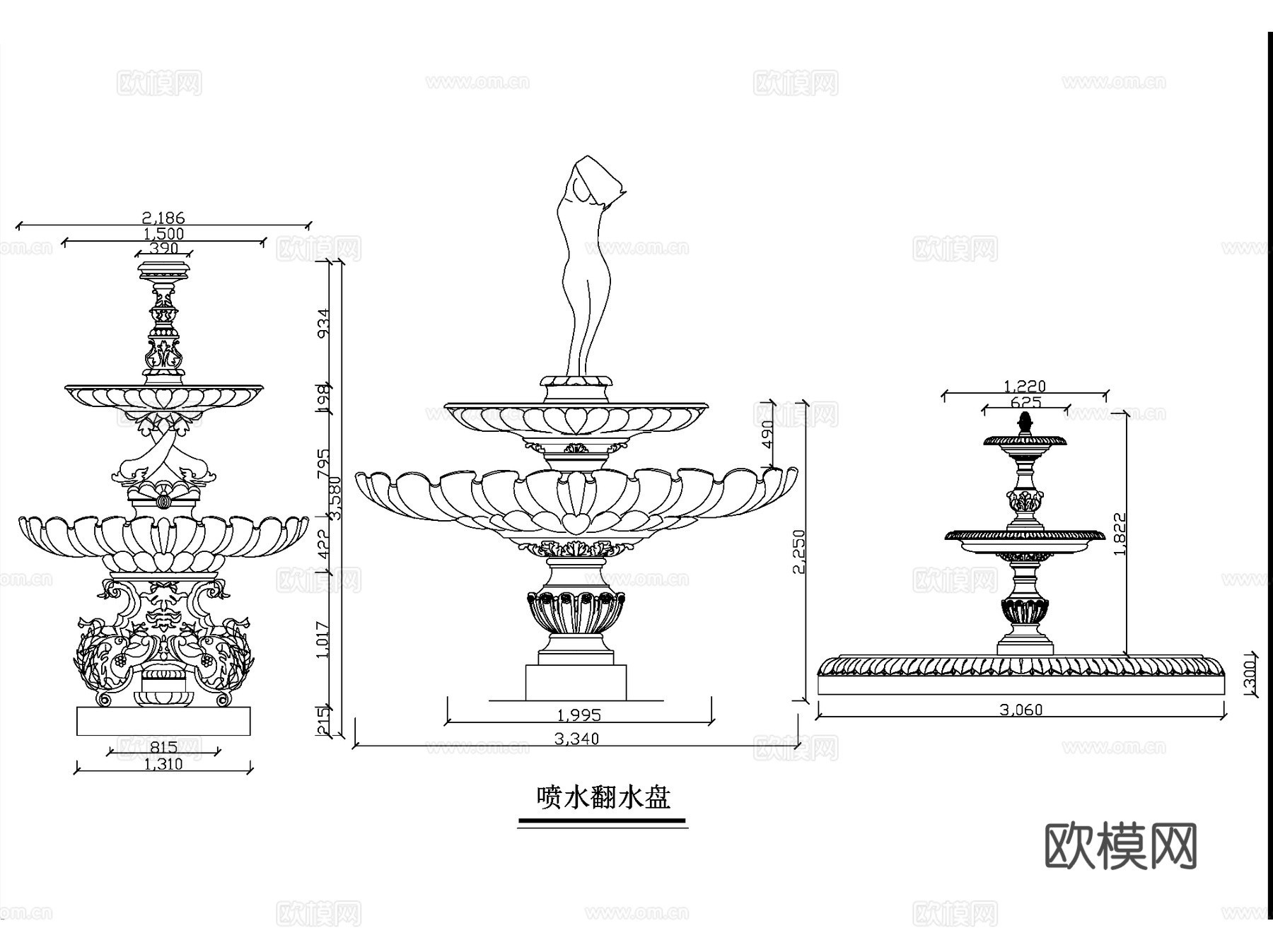 欧式喷泉花盆雕塑廊柱大样节点详图集 15套cad施工图