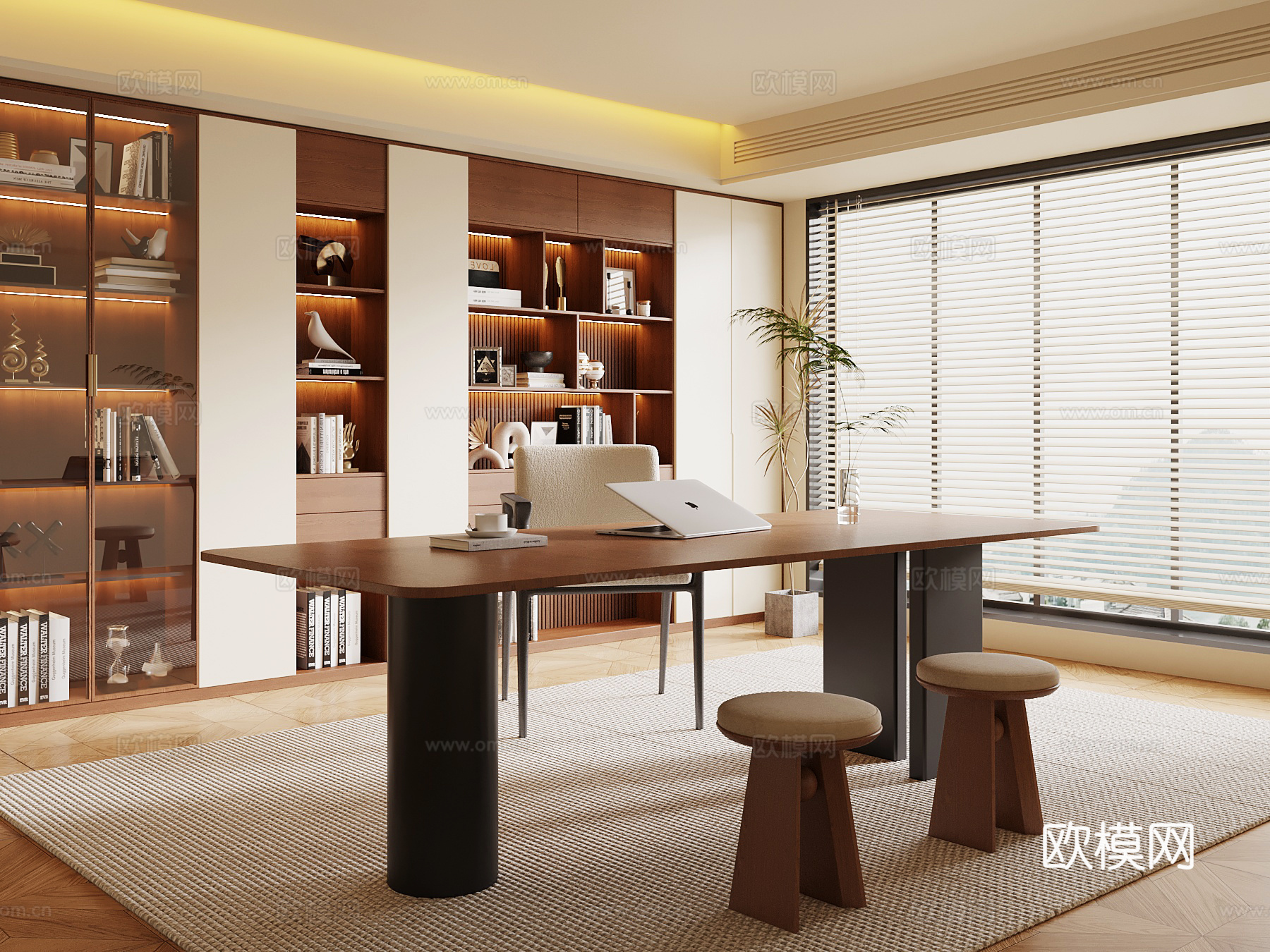 中古风书房 书柜 书桌椅3d模型下载