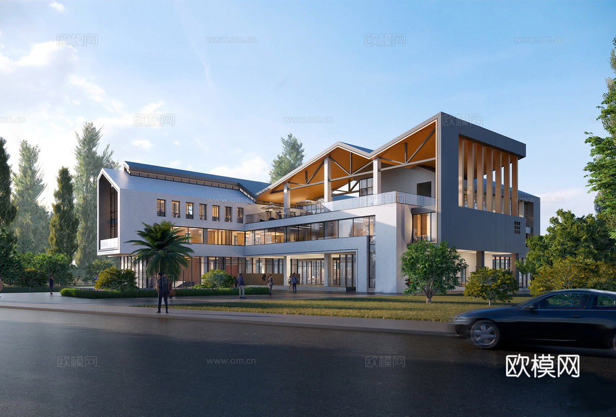 现代社区活动中心建筑 社区服务中心 办公建筑su模型
