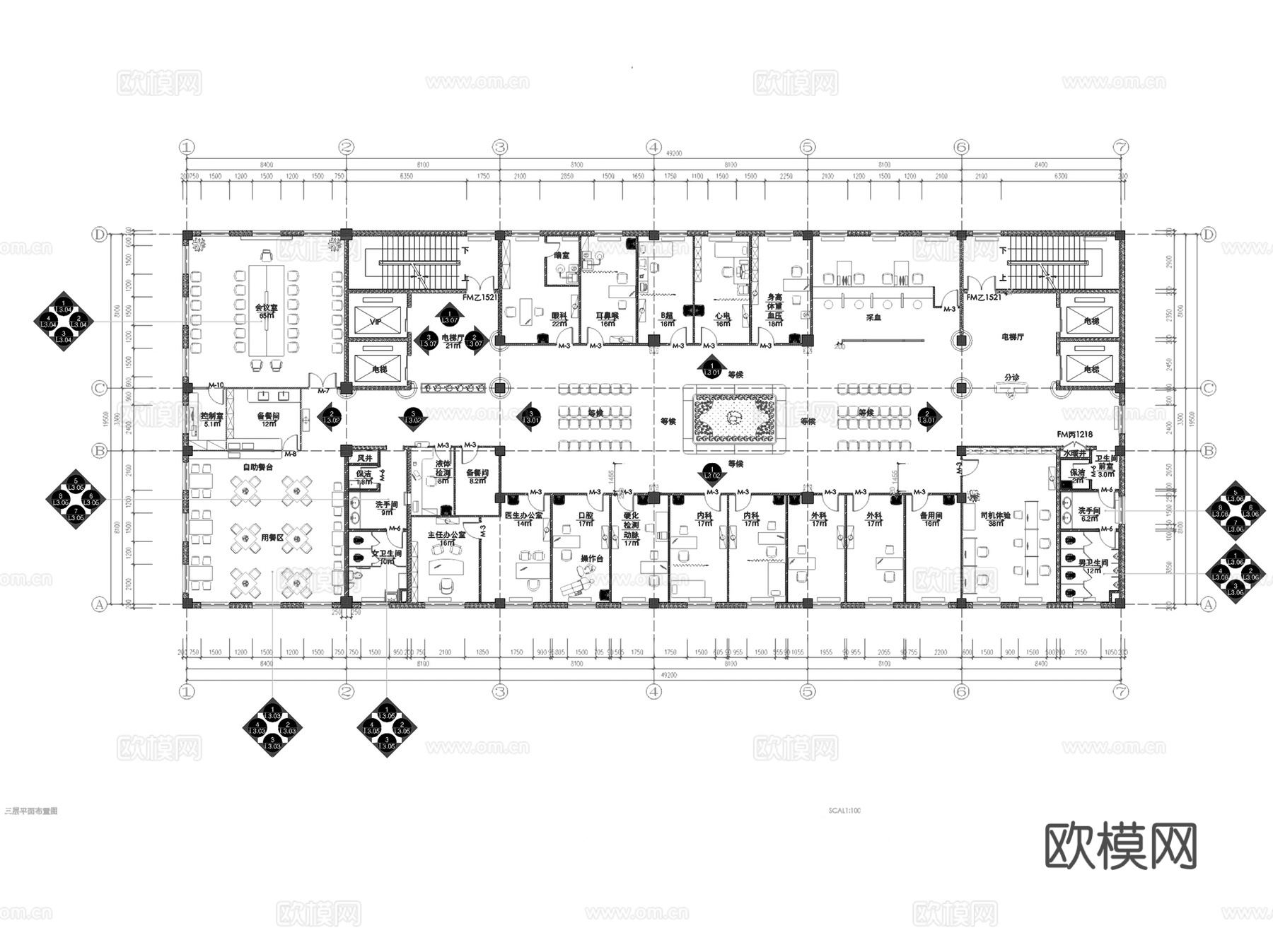 内蒙通辽市医院体检中心室内装饰CAD施工图整套cad施工图