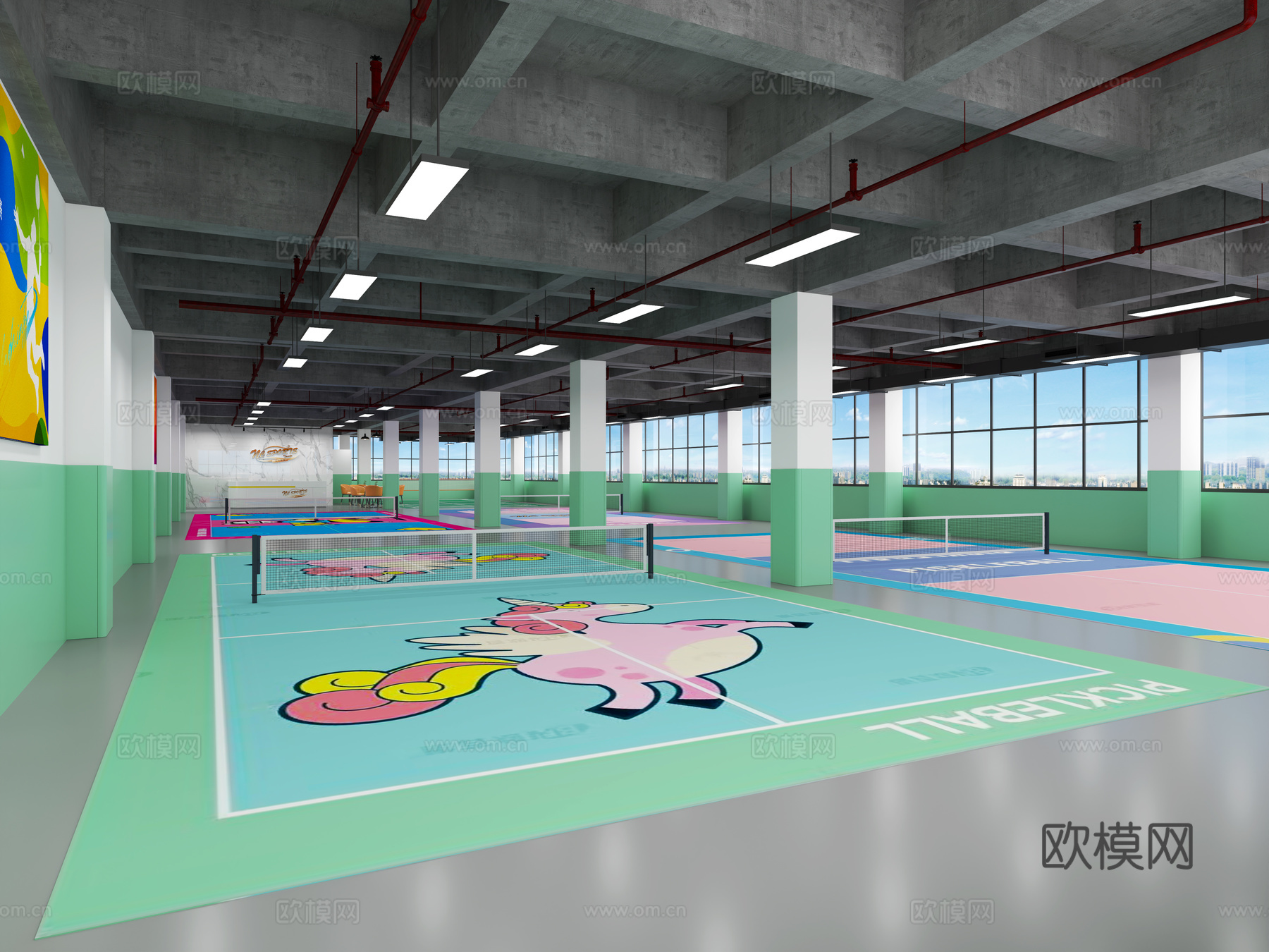 羽毛球场 匹克球场 羽毛球馆 匹克球馆 室内羽毛球馆3d模型下载（渲染图2）