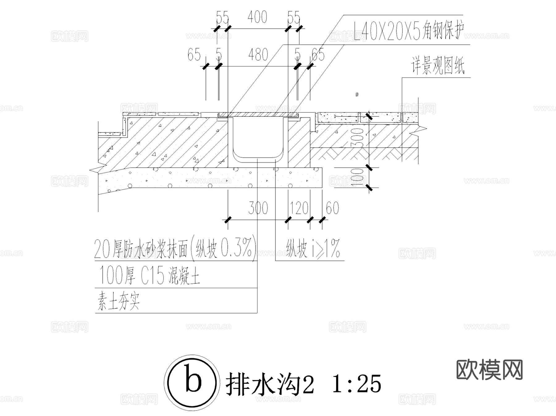排水沟明沟导沟节点大样详图CAD施工图集 10套cad施工图