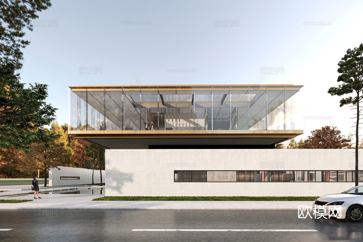 现代社区活动中心建筑 社区服务中心 办公建筑su模型