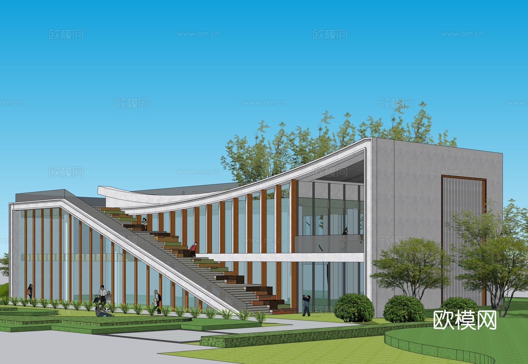 现代社区活动中心建筑 社区服务中心 办公建筑su模型