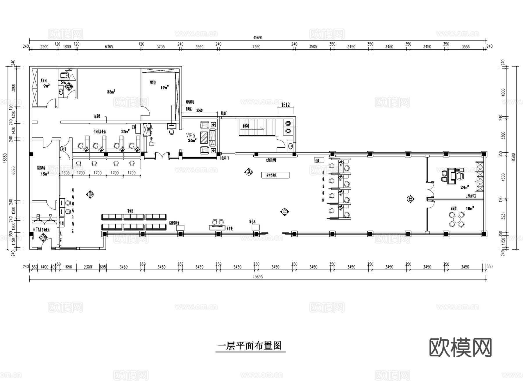 日照九银村镇银行室内装饰CAD施工图全套cad施工图