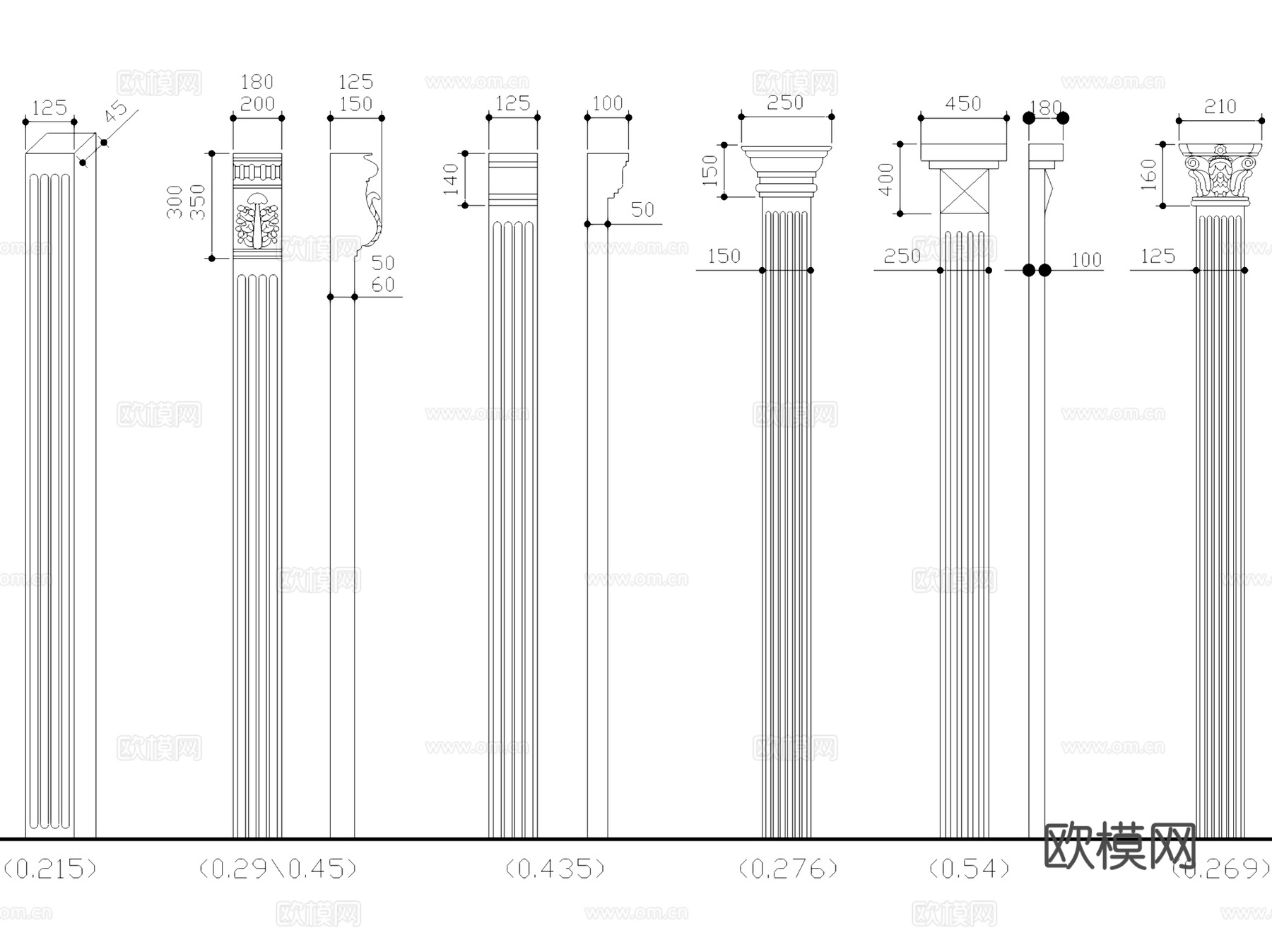 欧式柱式构造节点大样详图CAD施工图集 16套cad施工图