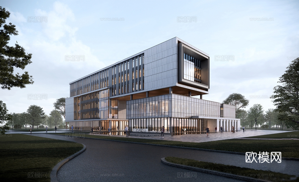 现代社区活动中心建筑 社区服务中心 办公建筑su模型