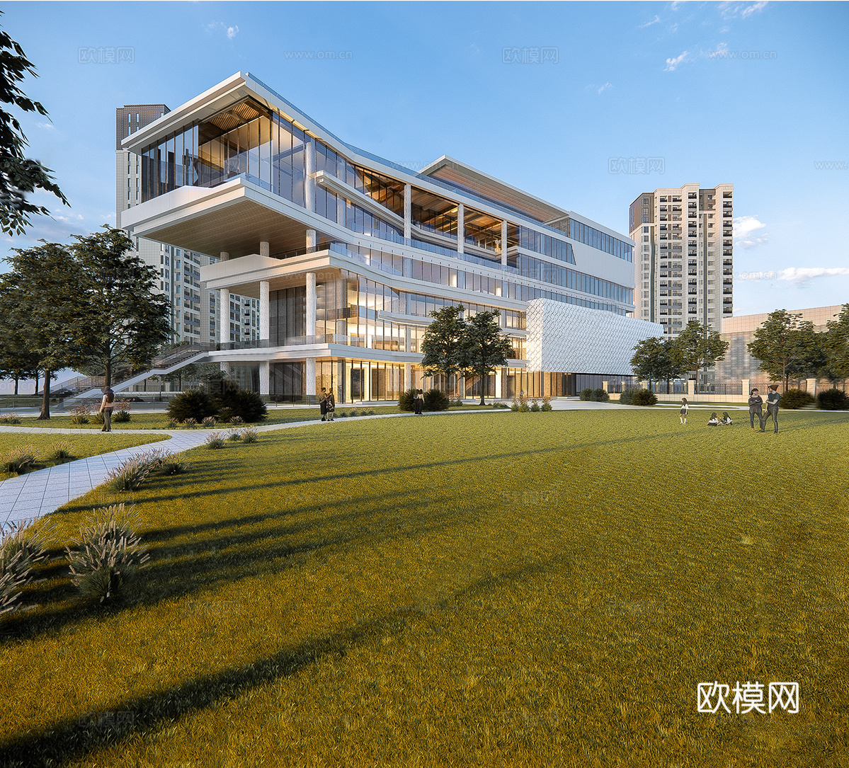 现代社区活动中心建筑 社区服务中心 办公建筑su模型