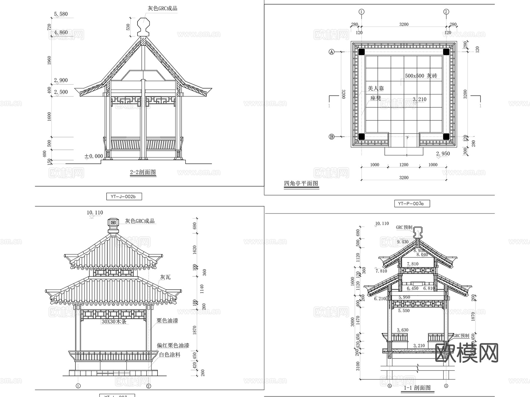 楼亭休闲景观亭CAD施工图详图集 3套cad施工图