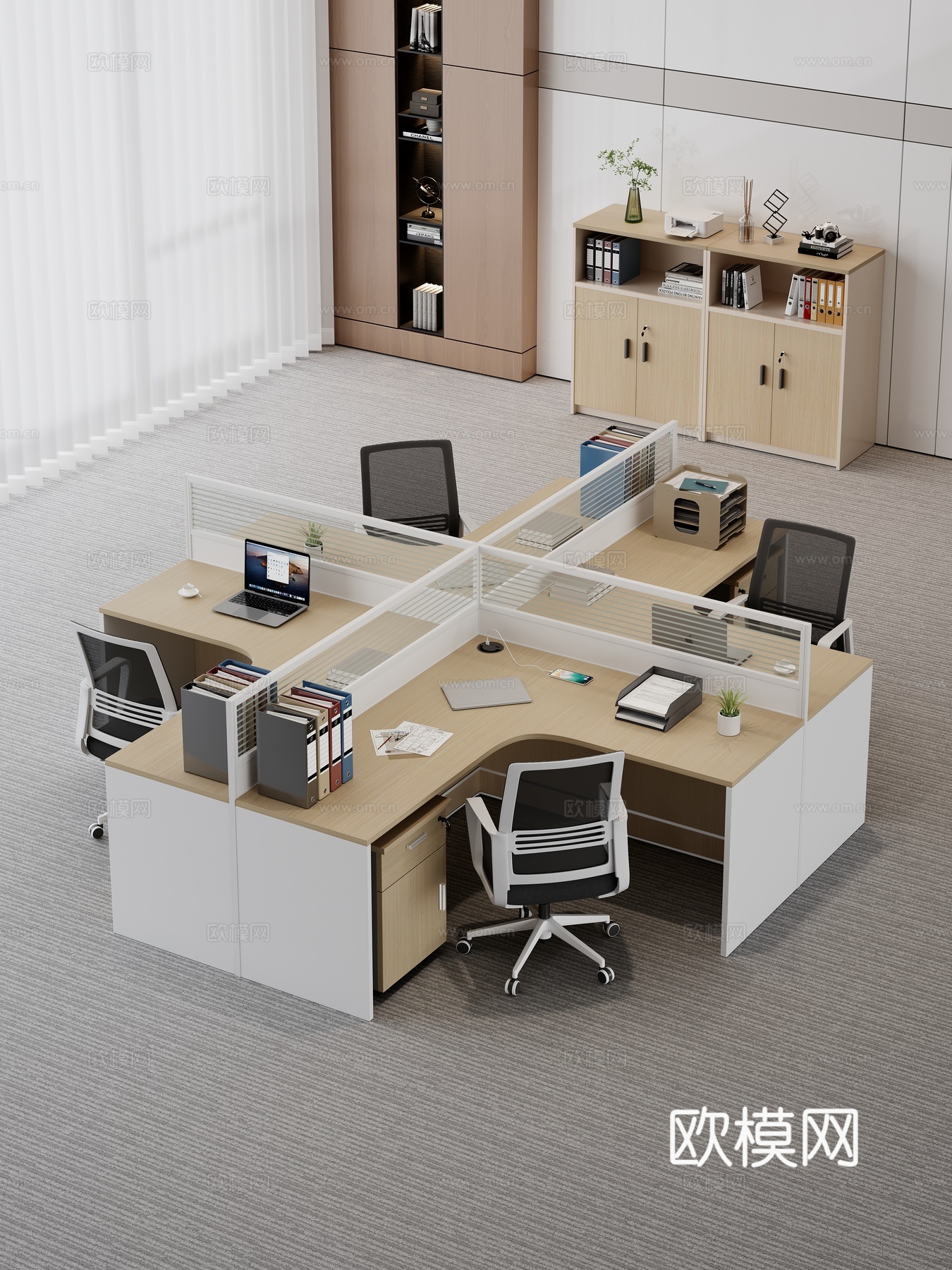 现代办公桌椅 员工桌 职员桌 屏网卡位 公共办公区3d模型下载