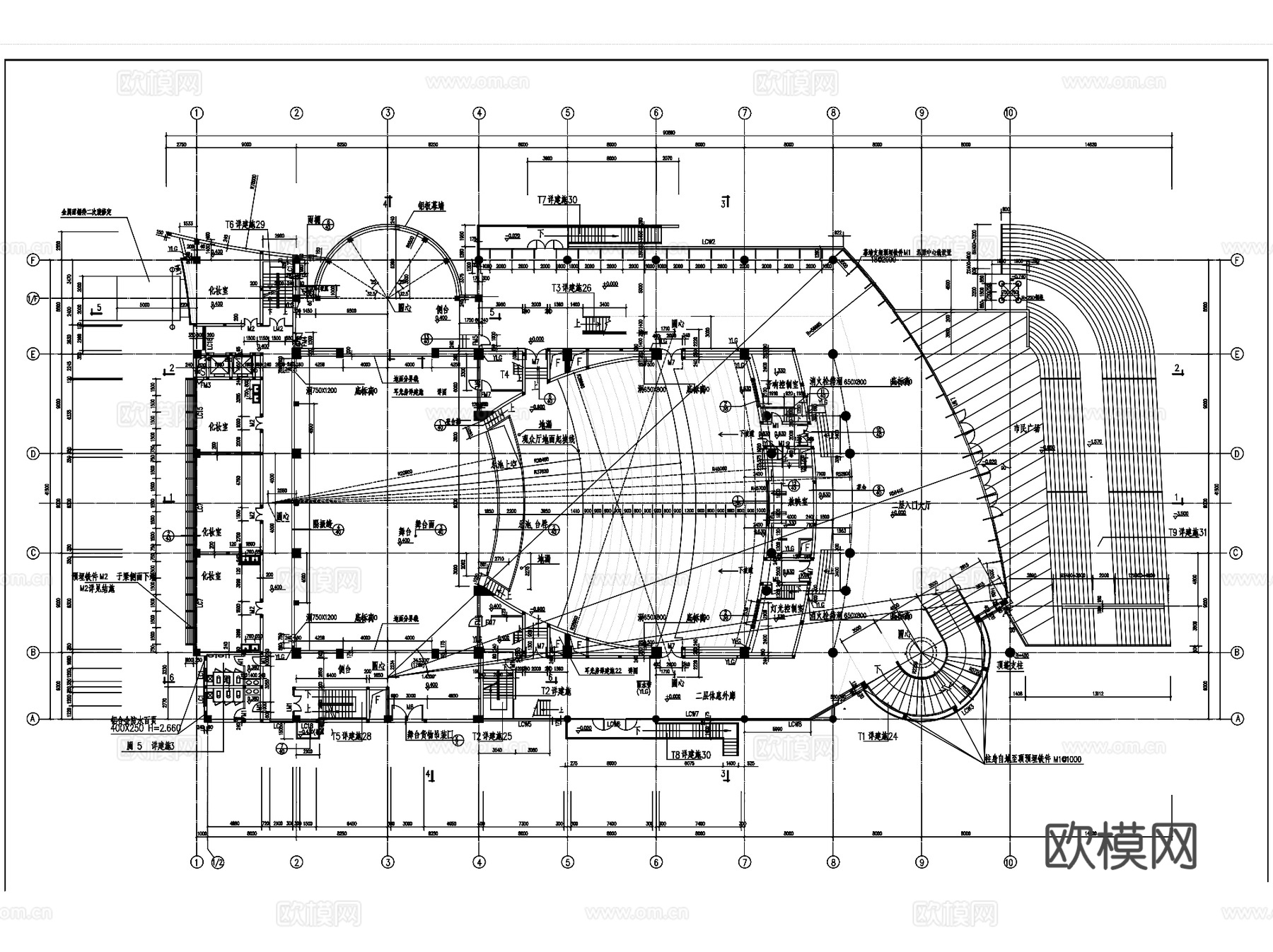 南海影剧院剧场建筑设计CAD施工图全套cad施工图