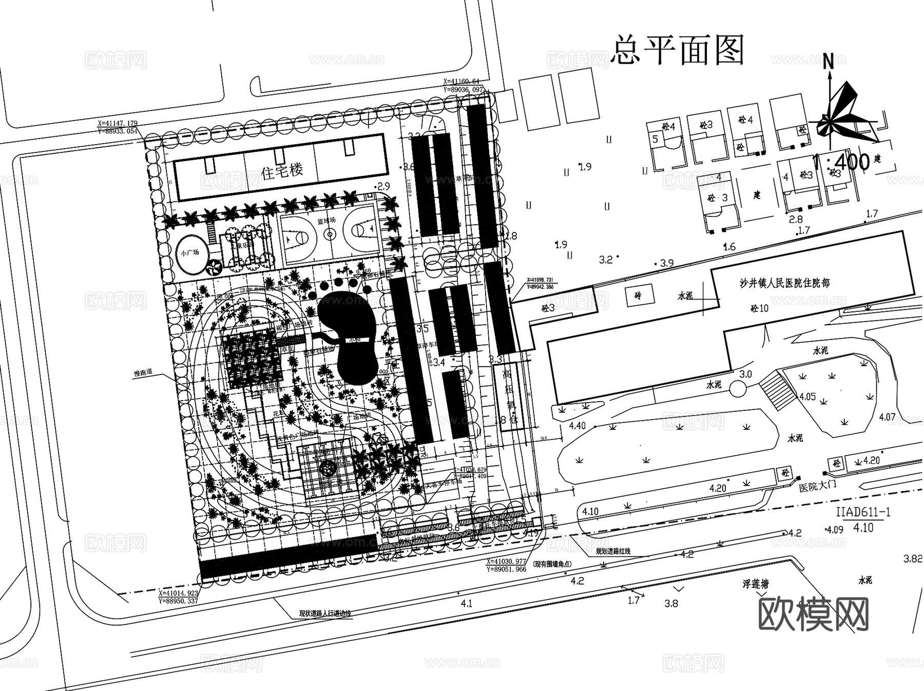 沙井镇人民医院环境景观CAD施工图全套cad施工图