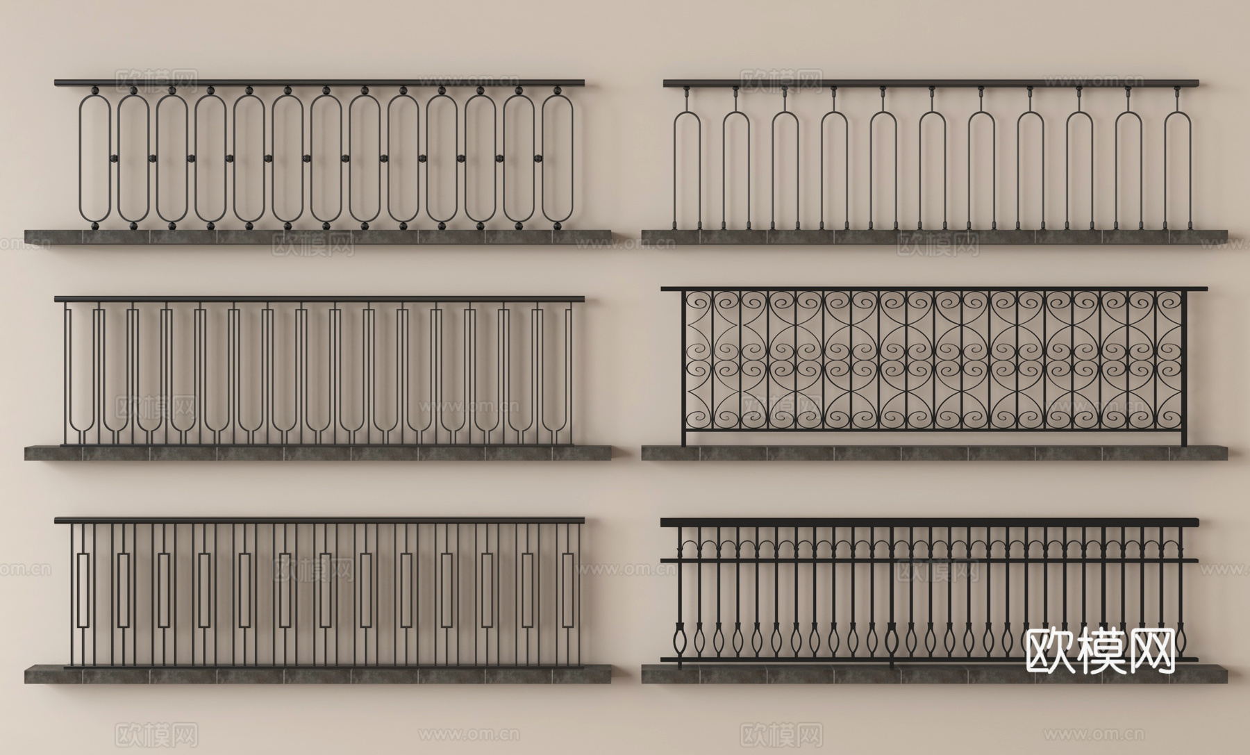 简欧围栏护栏  铁艺栏杆 扶手3d模型下载