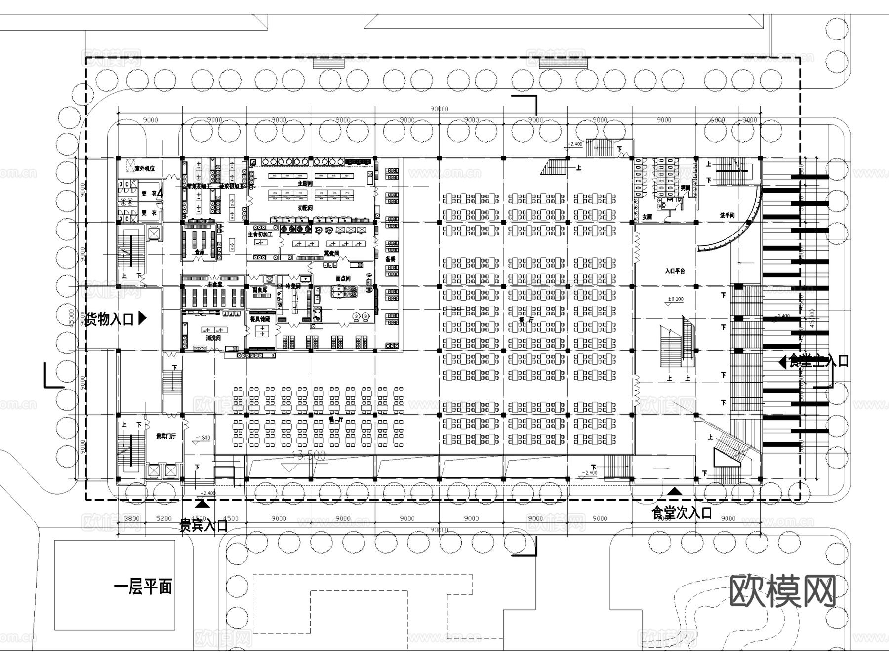 企业学校员工餐厅学生食堂建筑CAD施工图集 25套cad施工图