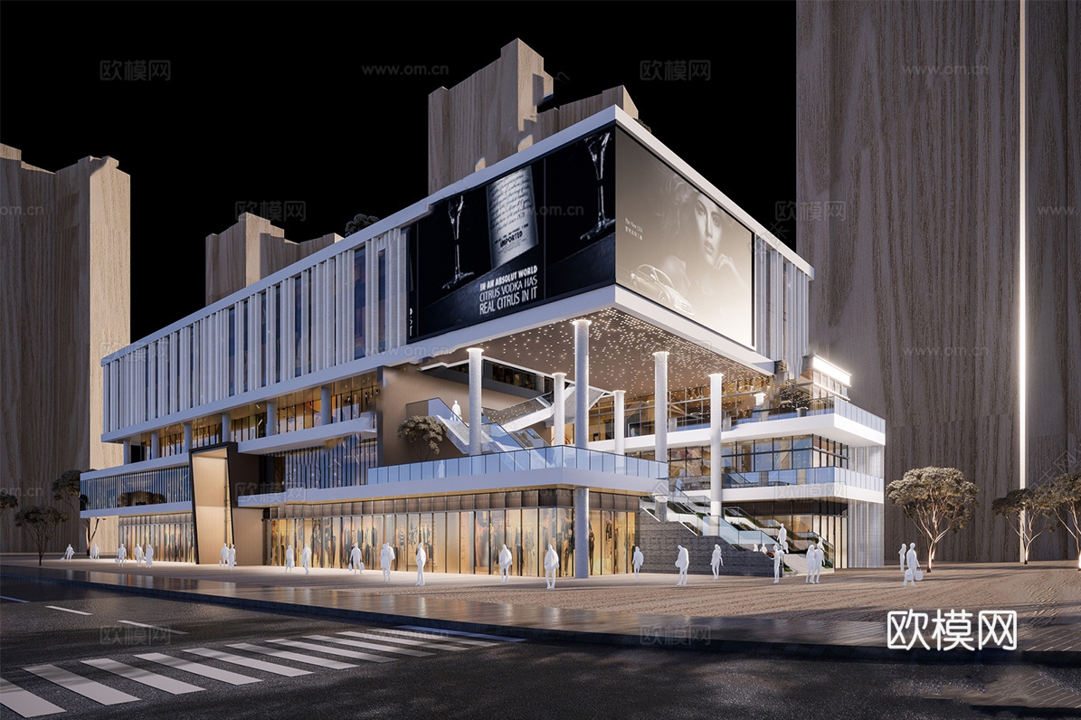 现代社区活动中心建筑 社区服务中心 办公建筑su模型