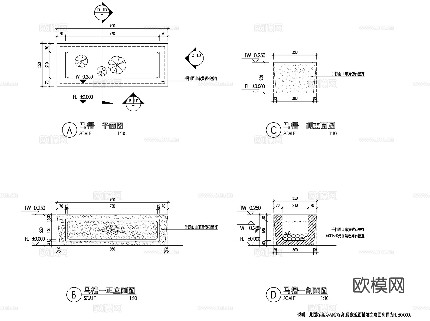 绿城中式石臼石缸马槽井圈景观小品节点CAD施工图集 7套cad施工图