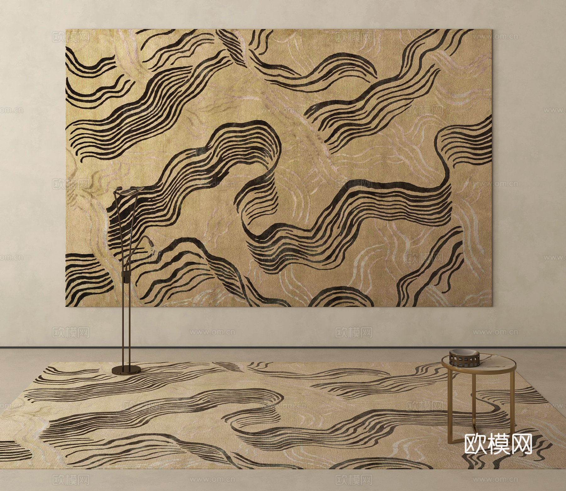 新中式地毯 方形地毯su模型