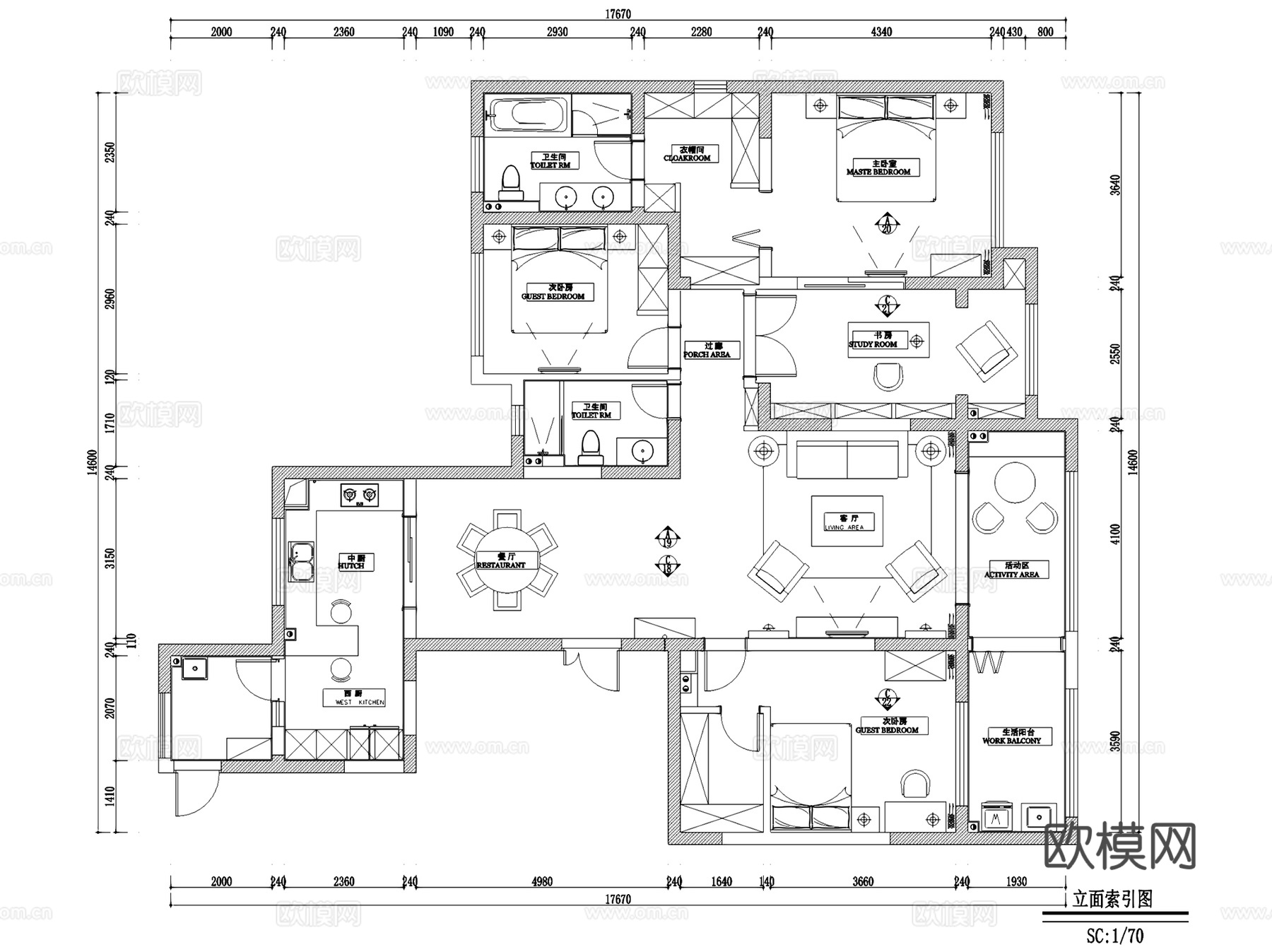 龙湖香醍漫步室内家装CAD施工图全套cad施工图