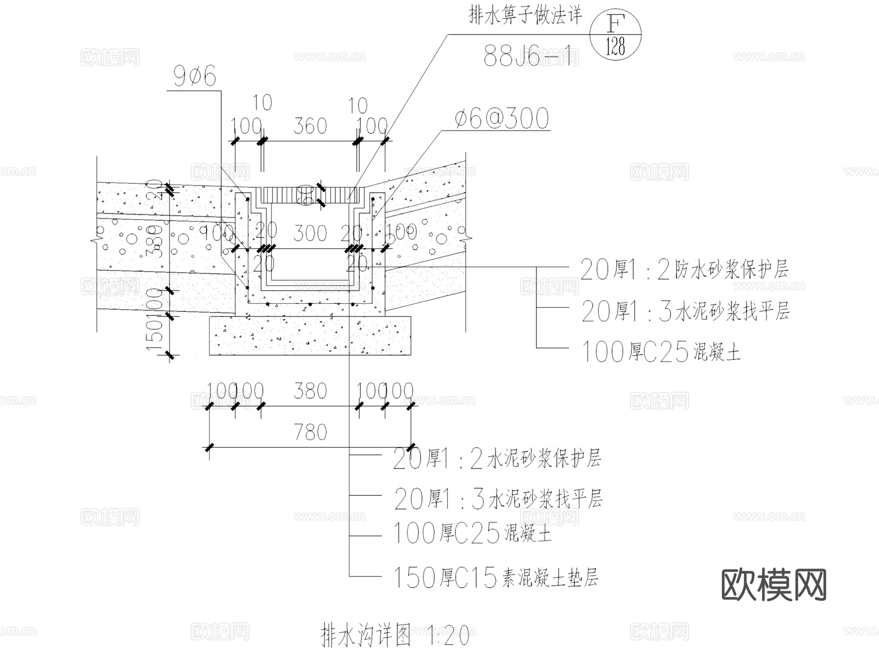 排水沟明沟导沟节点大样详图CAD施工图集 10套cad施工图