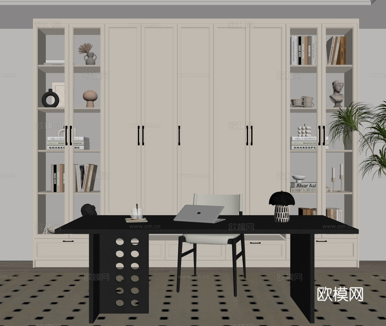 法式复古书房 书桌椅 书柜su模型