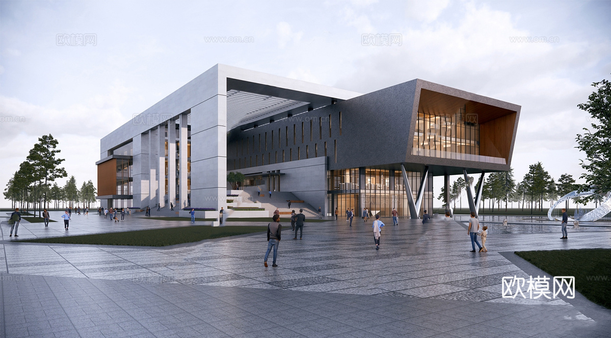 现代社区活动中心建筑 社区服务中心 办公建筑su模型
