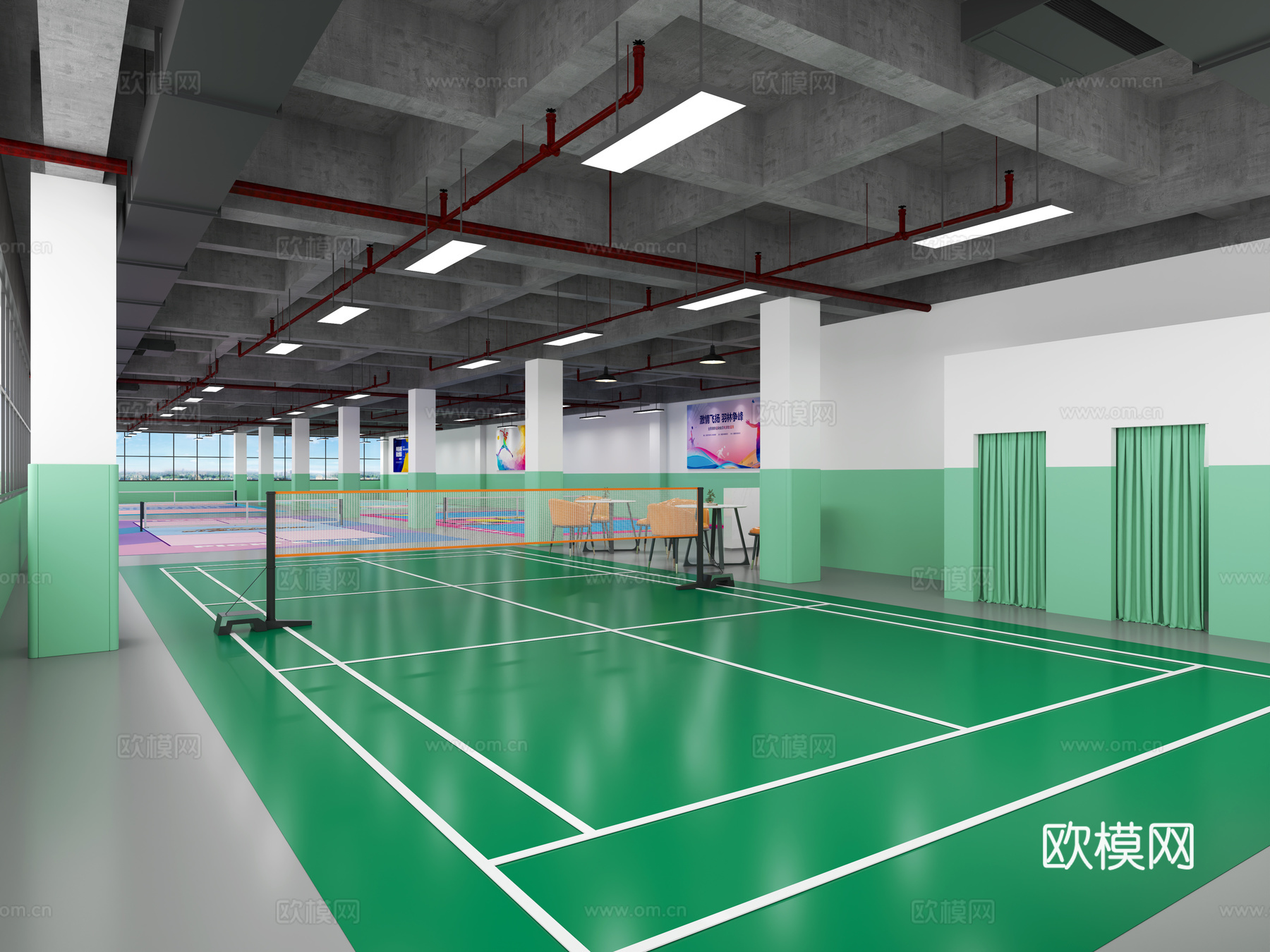羽毛球场 匹克球场 羽毛球馆 匹克球馆 室内羽毛球馆3d模型下载（渲染图4）