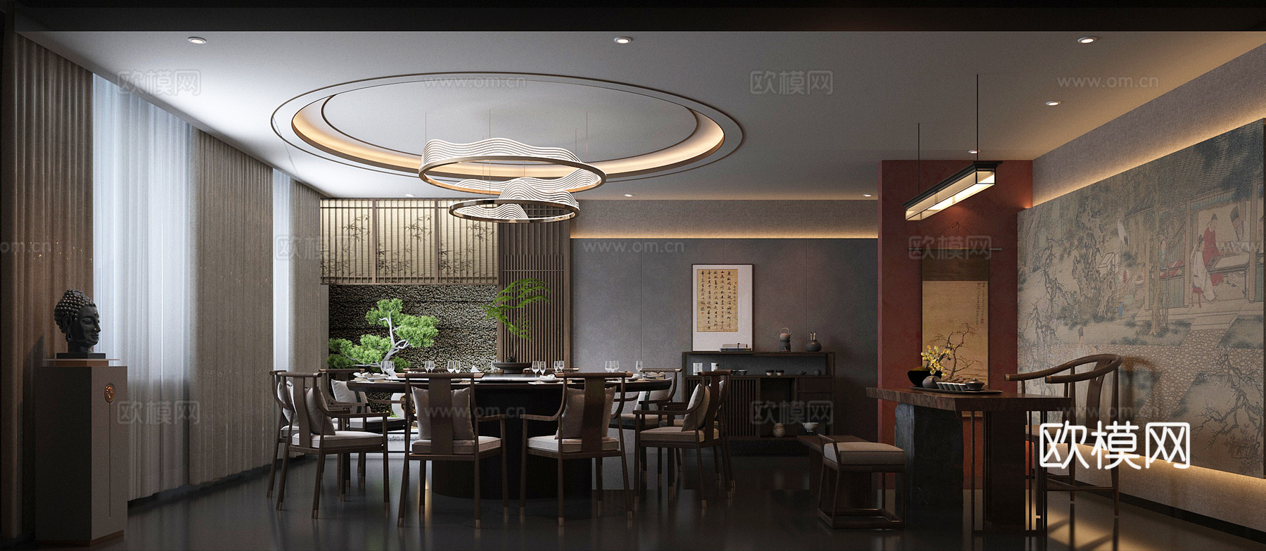 新中式包间3d模型下载（渲染图1）