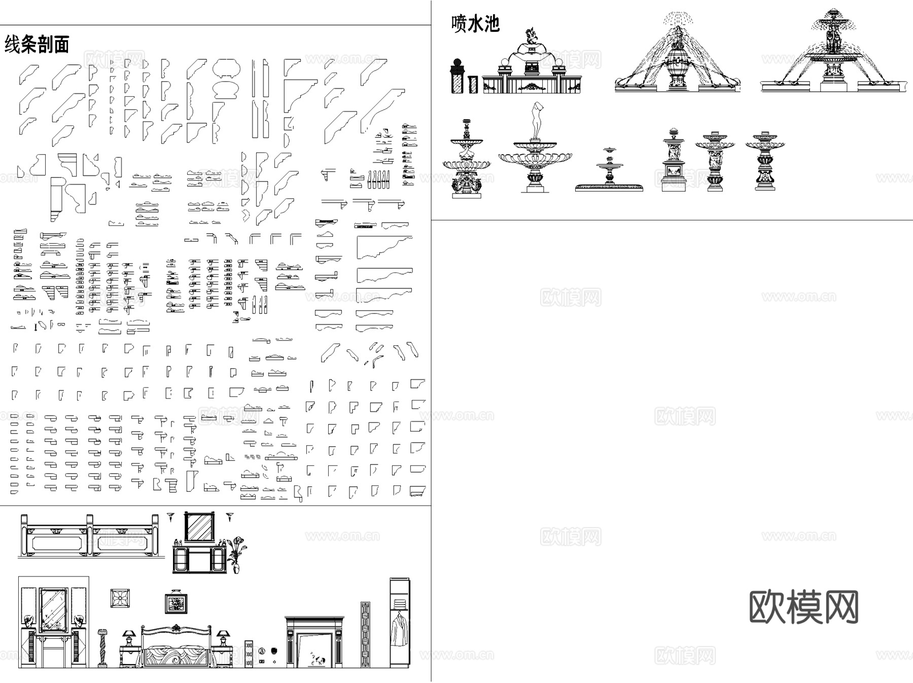 欧式建筑构造纹样立面装饰图块图例CAD施工图集cad施工图