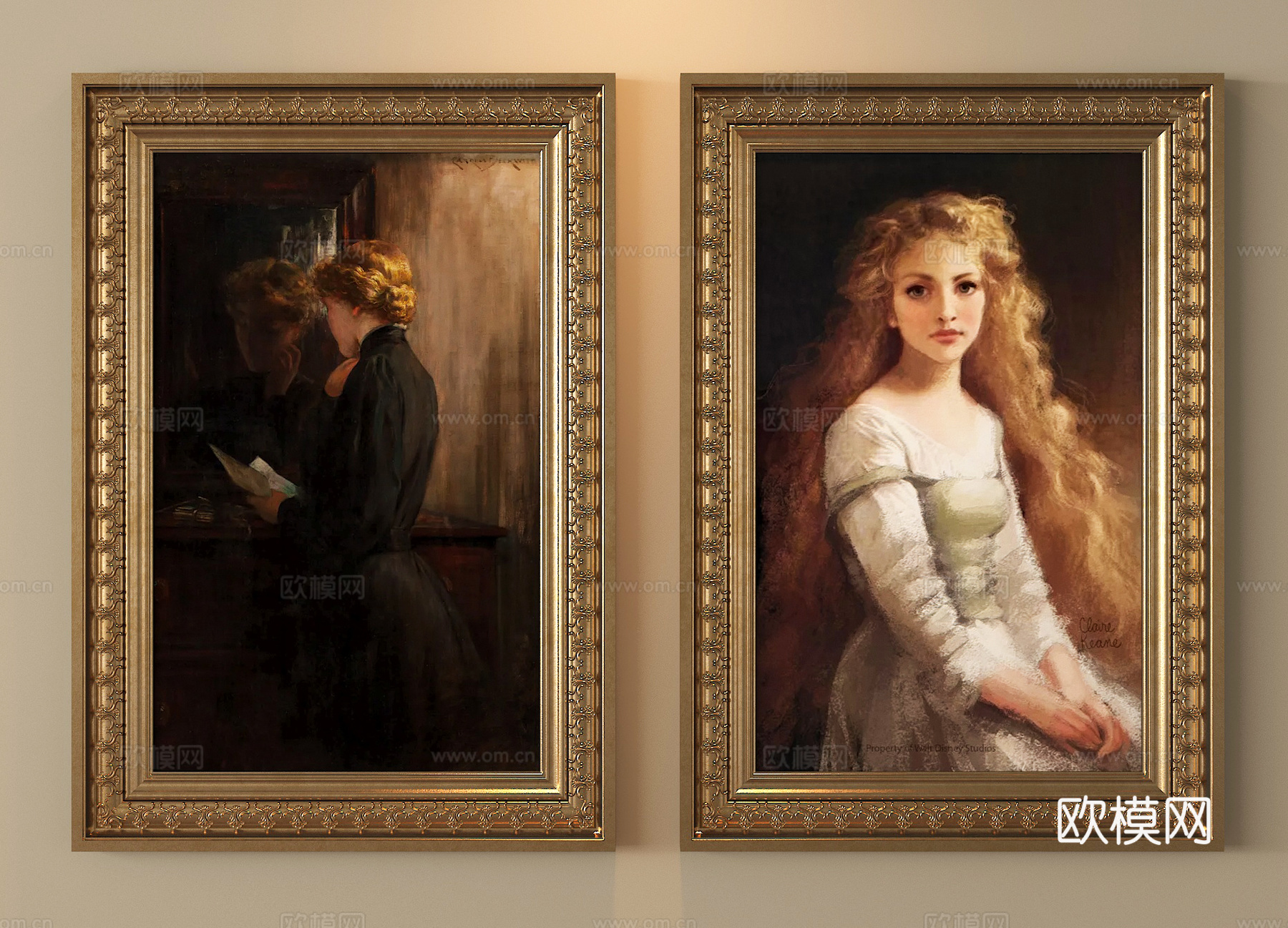 法式油画 装饰挂画 人物油画3d模型下载